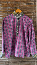 Blouse artisanale unique en coton – Tartan rose & blockprint indien gris